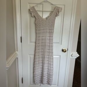 Freshman 1996 Cream Knit Maxi Dress with Ruffle Shoulders